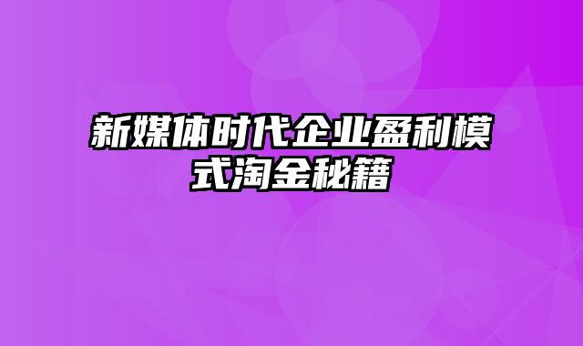 新媒体时代企业盈利模式淘金秘籍