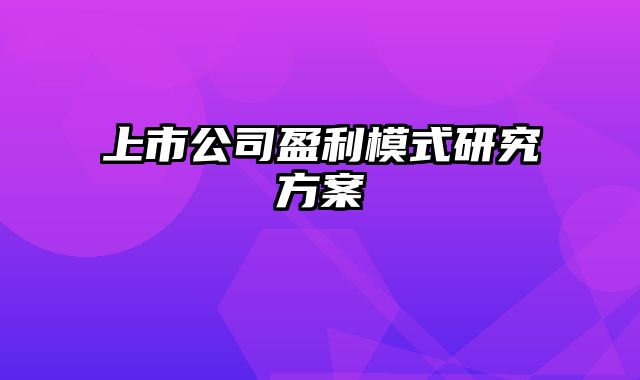 上市公司盈利模式研究方案