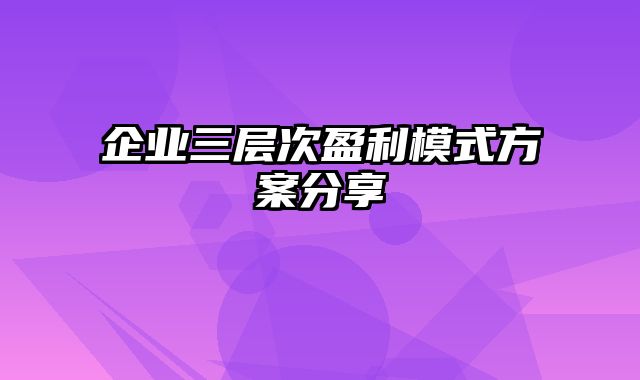 企业三层次盈利模式方案分享