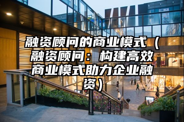 融资顾问的商业模式（融资顾问：构建高效商业模式助力企业融资）