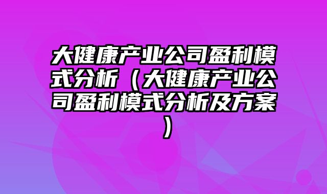 大健康产业公司盈利模式分析（大健康产业公司盈利模式分析及方案）