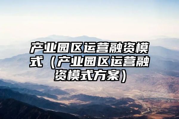 产业园区运营融资模式（产业园区运营融资模式方案）