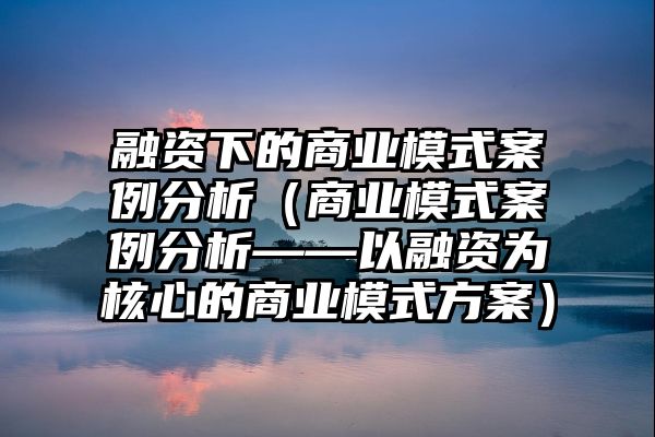 融资下的商业模式案例分析（商业模式案例分析——以融资为核心的商业模式方案）