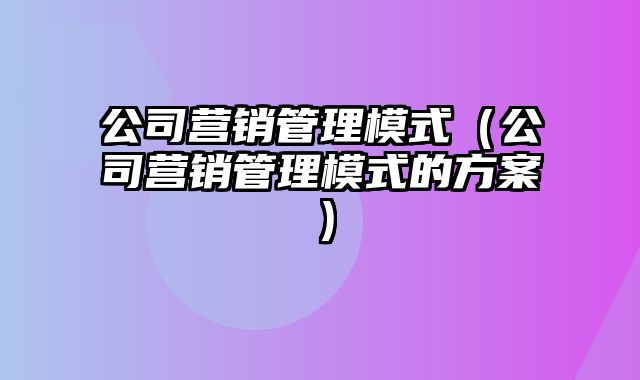 公司营销管理模式（公司营销管理模式的方案）