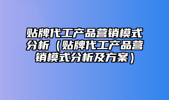 贴牌代工产品营销模式分析（贴牌代工产品营销模式分析及方案）