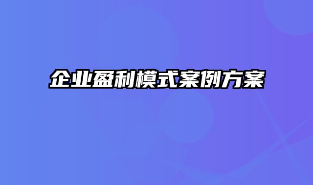 企业盈利模式案例方案