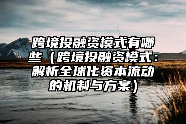 跨境投融资模式有哪些（跨境投融资模式：解析全球化资本流动的机制与方案）