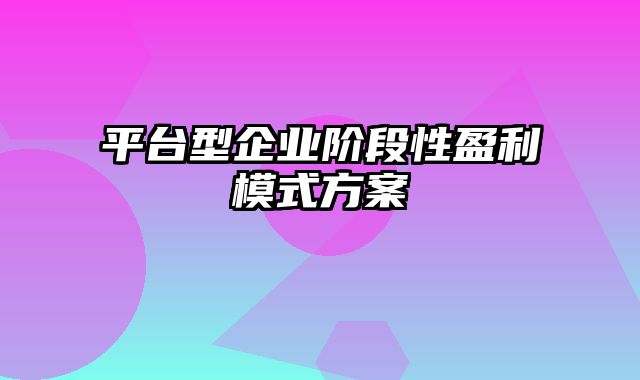 平台型企业阶段性盈利模式方案