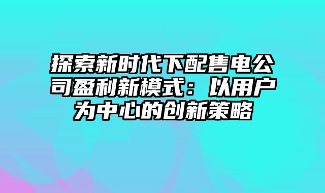 探索新时代下配售电公司盈利新模式：以用户为中心的创新策略