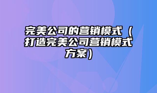 完美公司的营销模式（打造完美公司营销模式方案）