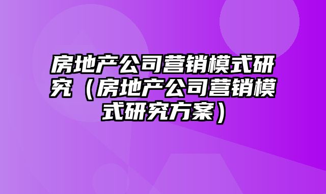 房地产公司营销模式研究（房地产公司营销模式研究方案）