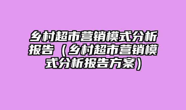 乡村超市营销模式分析报告（乡村超市营销模式分析报告方案）