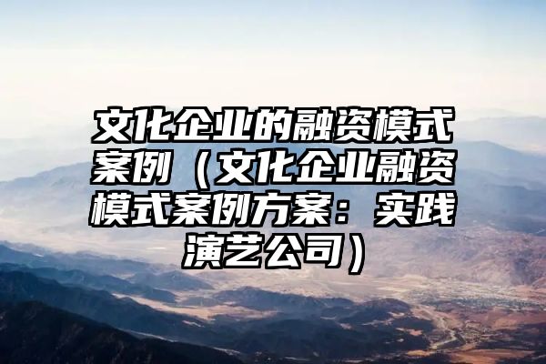 文化企业的融资模式案例（文化企业融资模式案例方案：实践演艺公司）