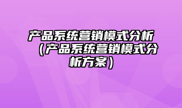 产品系统营销模式分析（产品系统营销模式分析方案）