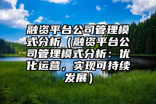 融资平台公司管理模式分析（融资平台公司管理模式分析：优化运营，实现可持续发展）