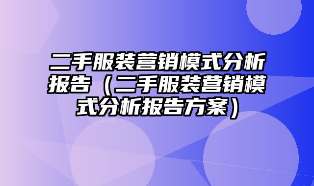 二手服装营销模式分析报告（二手服装营销模式分析报告方案）