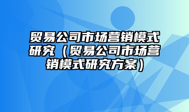 贸易公司市场营销模式研究（贸易公司市场营销模式研究方案）